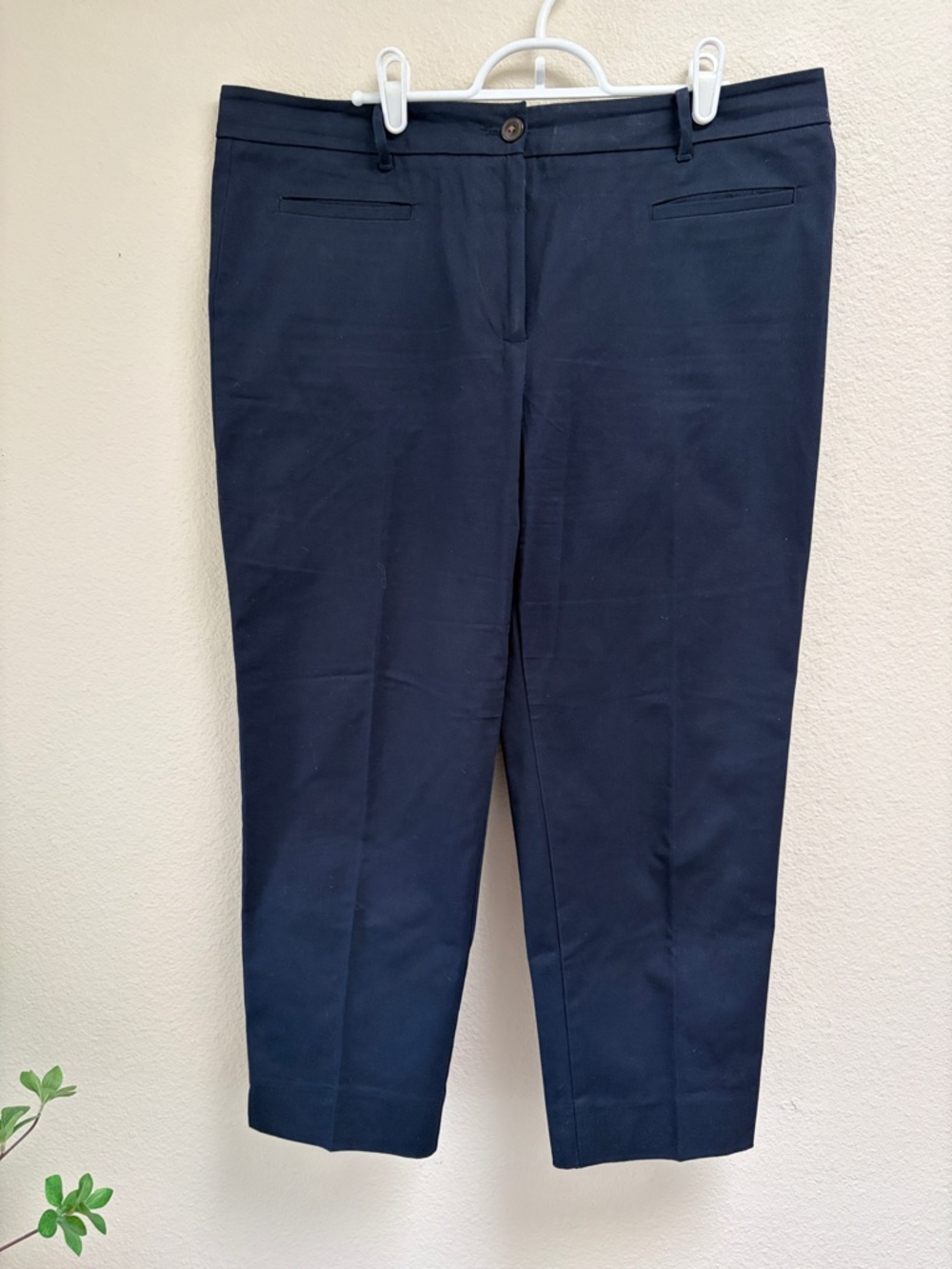 Ann Taylor Petite Navy Blue Crop Tailored Dress Pants, Size 14P Cotton Blend